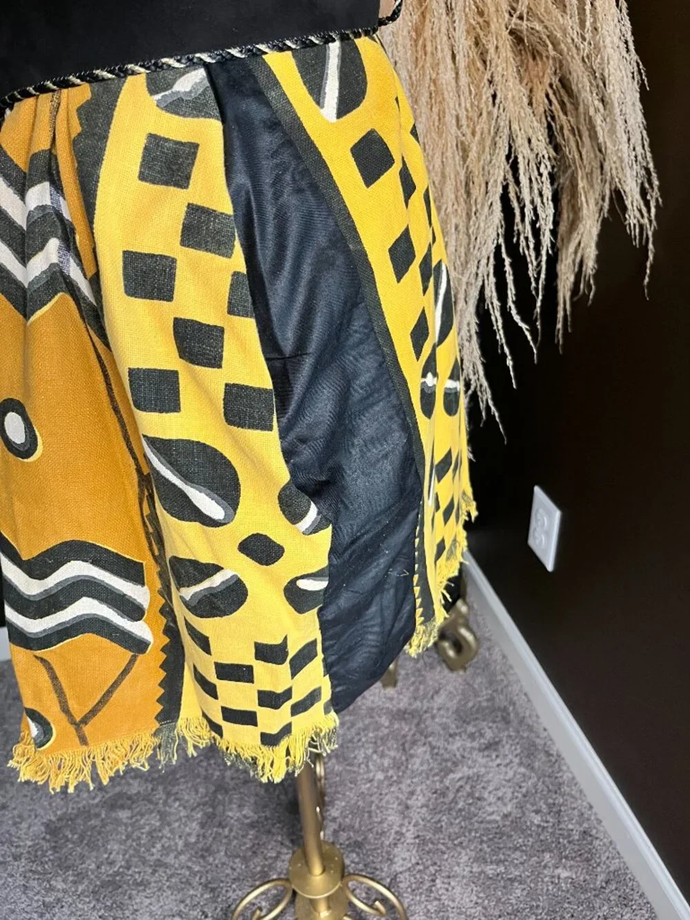 yellow and black geometric patterned African mud cloth kimono jacket - Picture 6 of 6